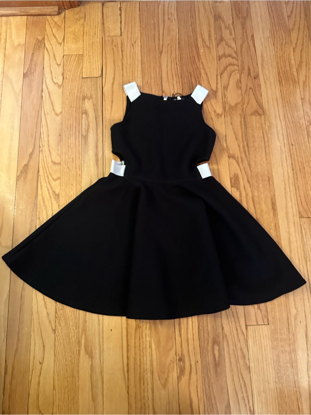 David Charles Girls Black Cutout Dress with White Strap Accents Size 6
